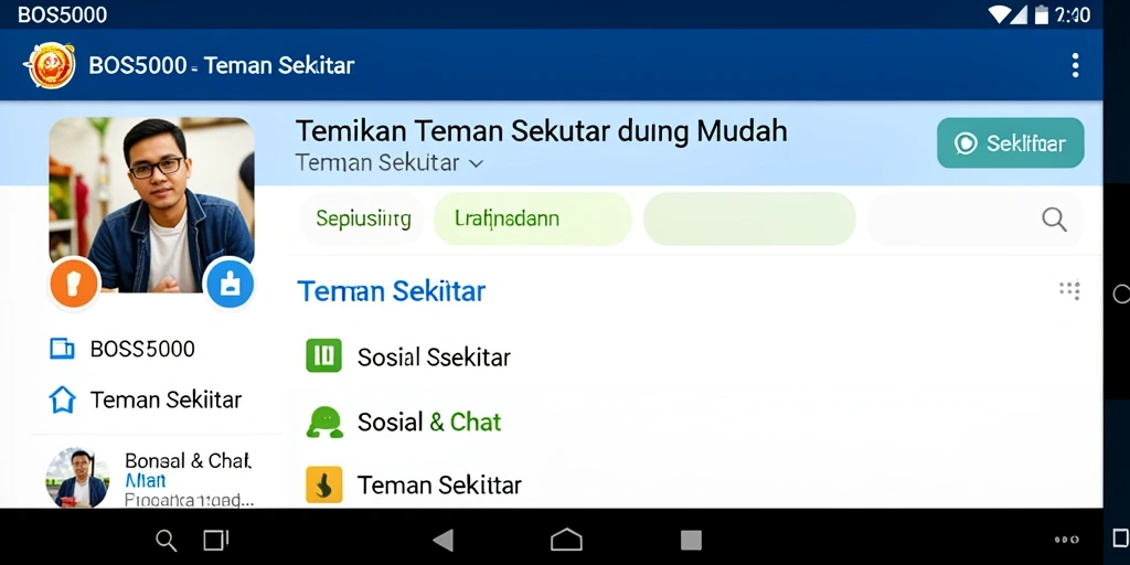 Tampilan antarmuka BOS5000 yang modern untuk menemukan teman.