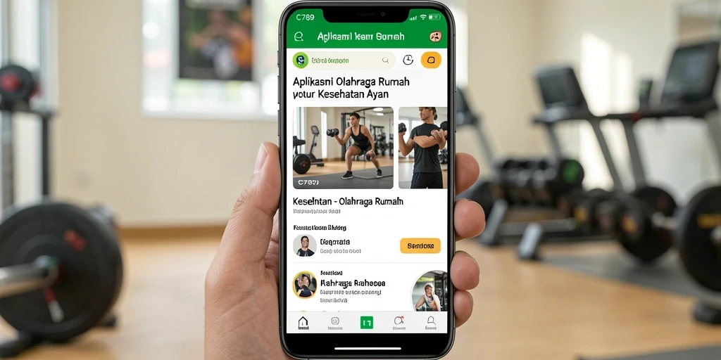 Screenshot aplikasi C789 menampilkan antarmuka latihan di rumah.