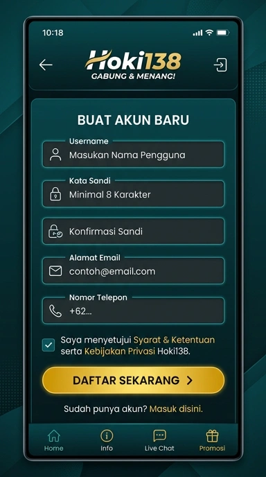 Tampilan halaman daftar hoki138